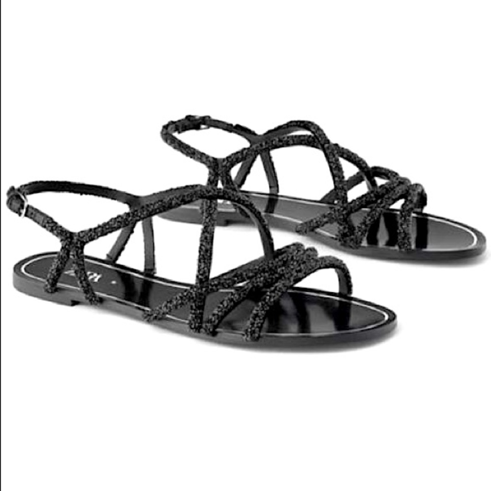 Zara flat strap beaded jeweled sandals sz 9 eu 40
